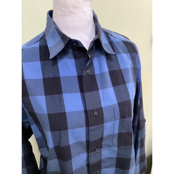 Spring + Mercer Men's Blue & Black Plaid Roll Tab Long Sleeve Casual Shirt Small - Picture 3 of 11